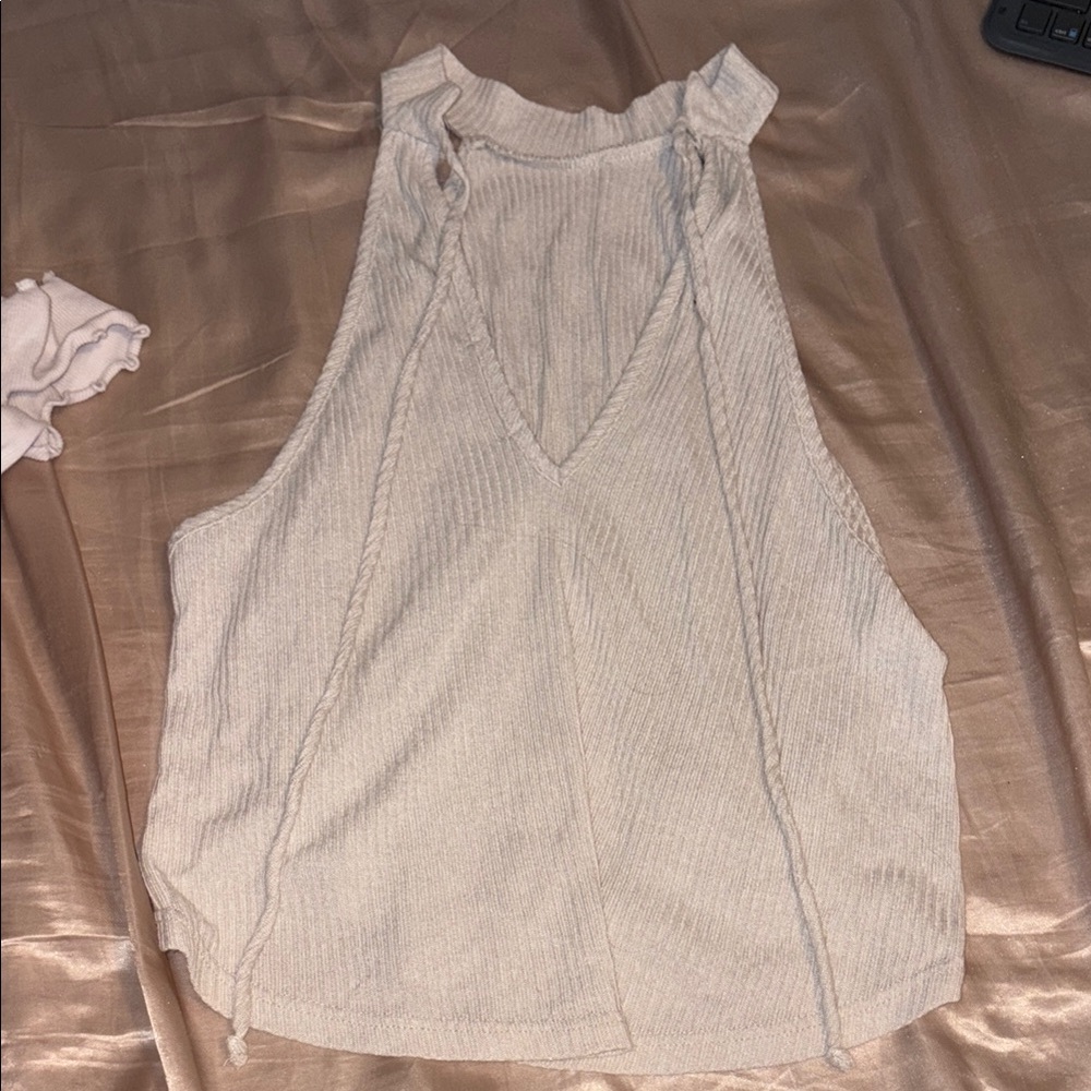 Tan Ribbed Cut Out Tank Top